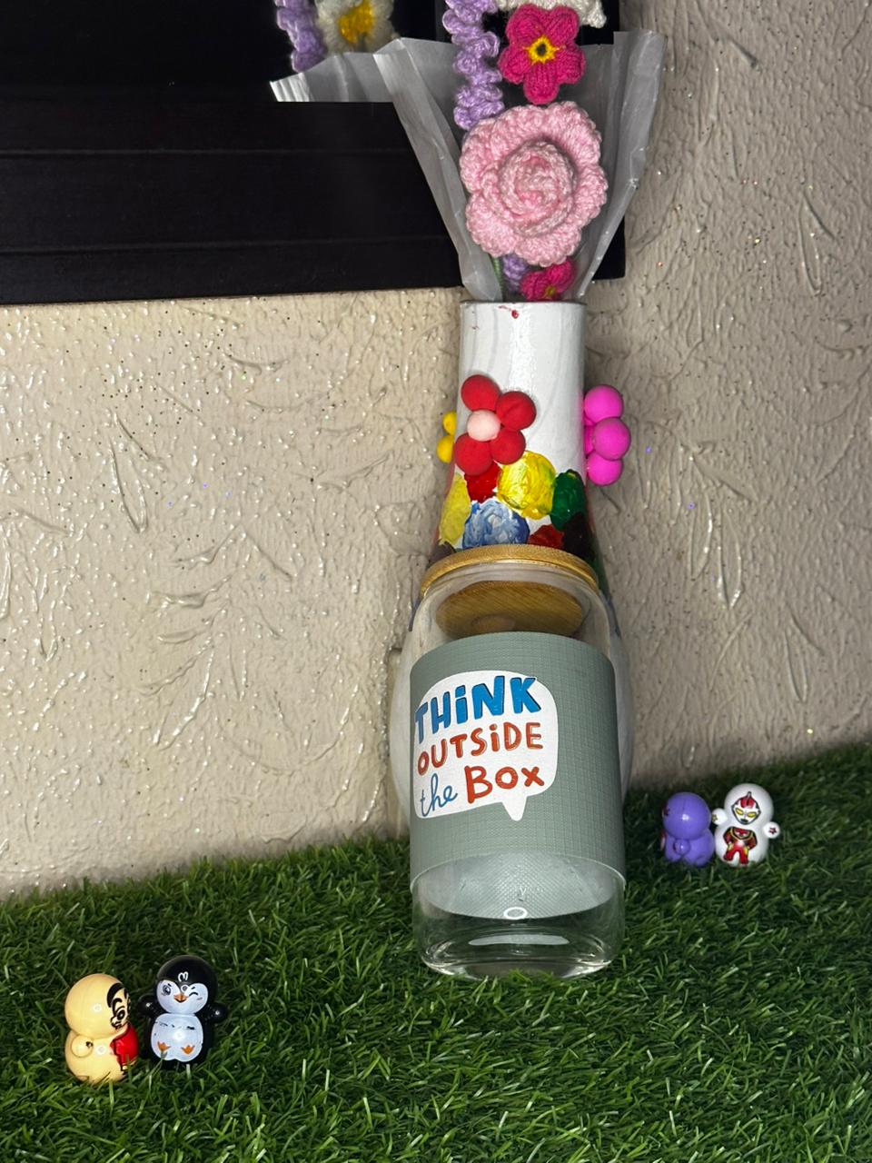 "Think Outside the Box" Glass Can with Bamboo Lid & Glass Straw