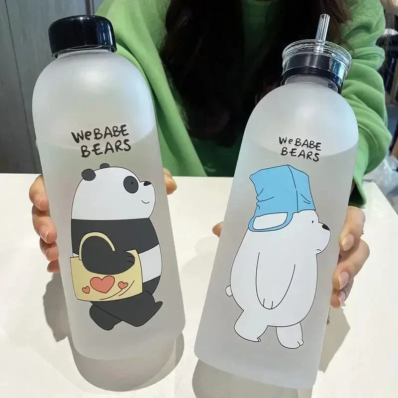 We Babe Bears Frosted Glass Bottle — Cute Cartoon Design