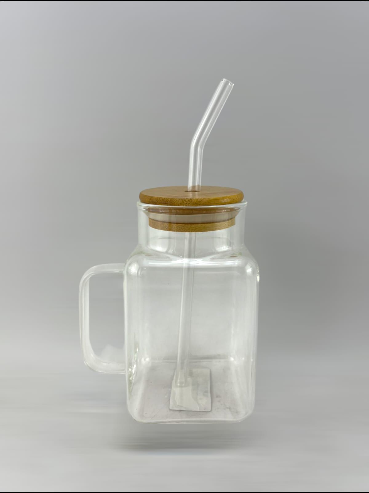 Aesthetic Glass Mug with Bamboo Lid & Glass Straw — 620ml