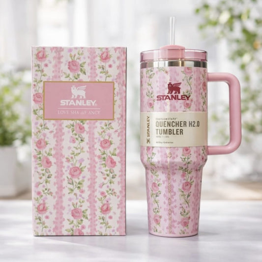 Stanley Quencher H2.0 FlowState Tumbler – Pink Floral Edition