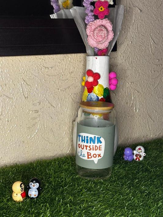 "Think Outside the Box" Glass Can with Bamboo Lid & Glass Straw