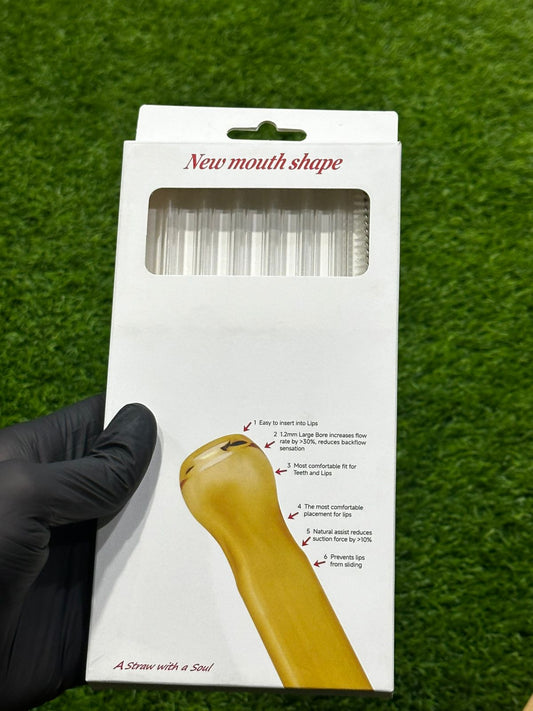 Premium Glass Straws Set – New Ergonomic Mouth Shape (Pack of 05)