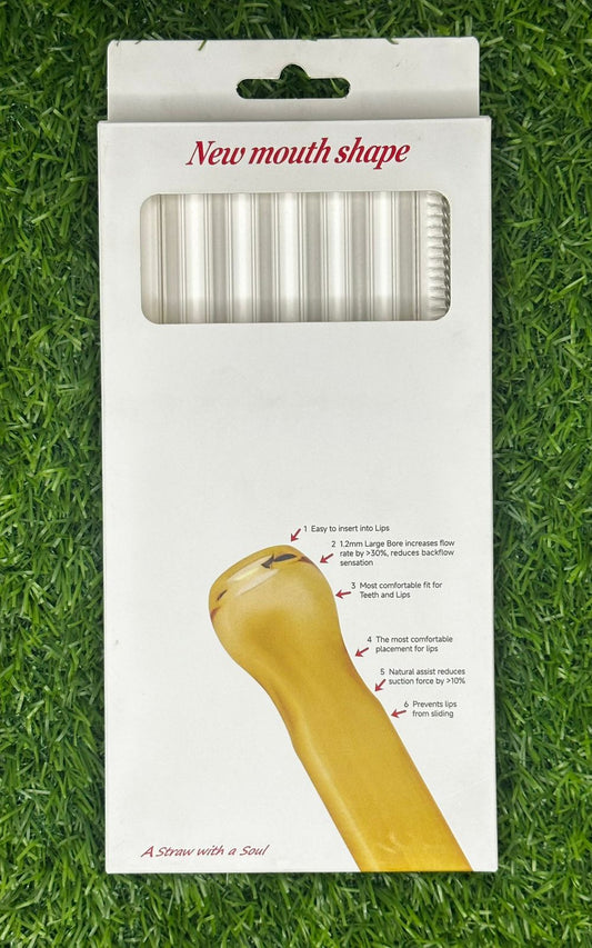 Premium Glass Straws Set – New Ergonomic Mouth Shape (Pack of 05)
