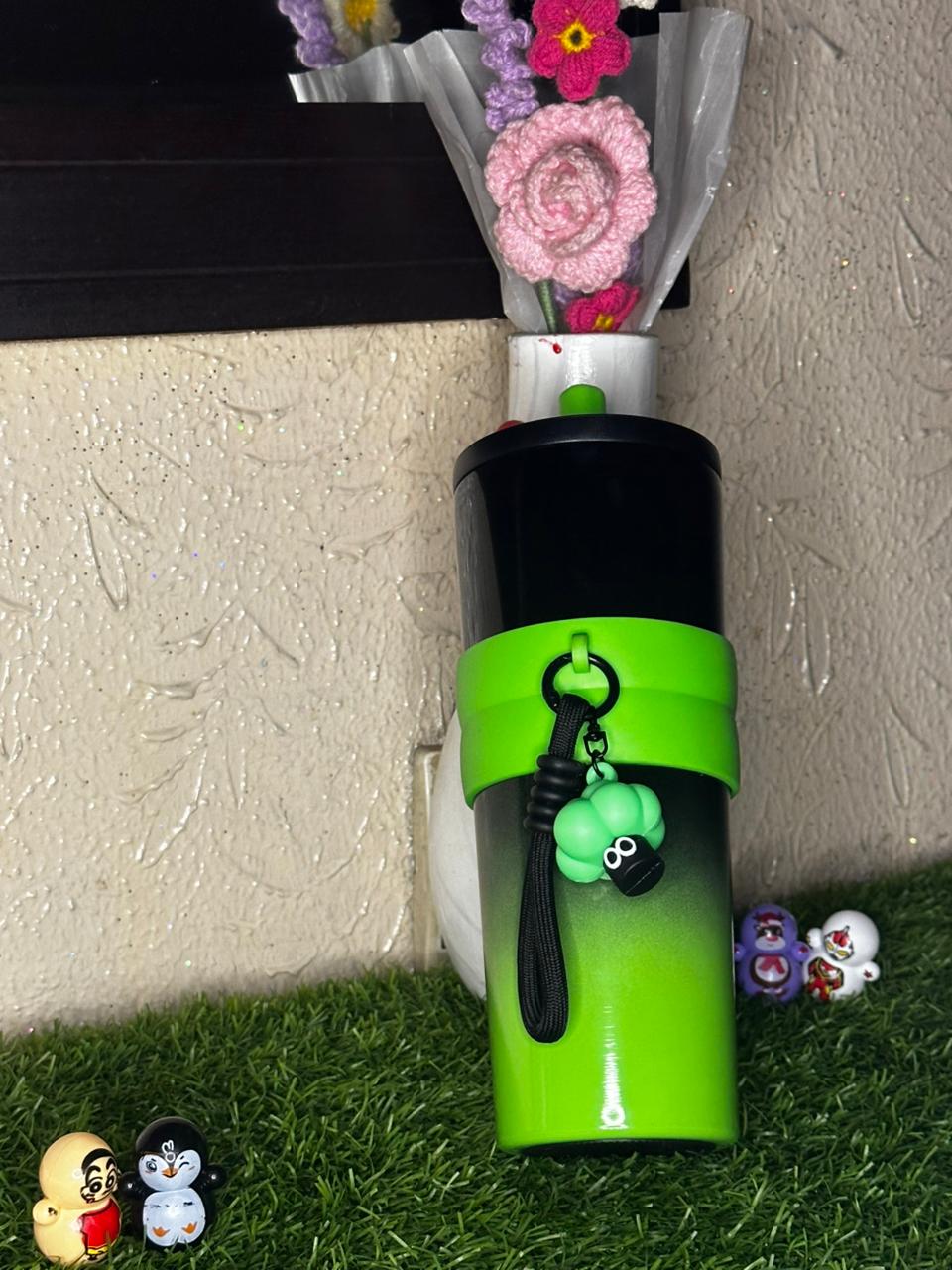 Neon Green Gradient Tumbler with Charm & Straw – Aesthetic Edition