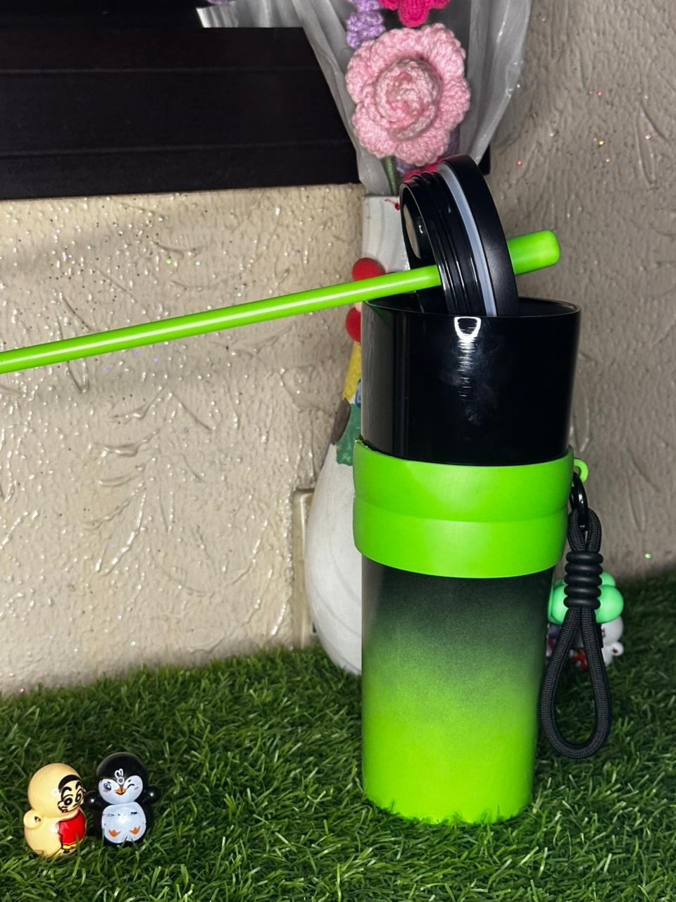 Neon Green Gradient Tumbler with Charm & Straw – Aesthetic Edition