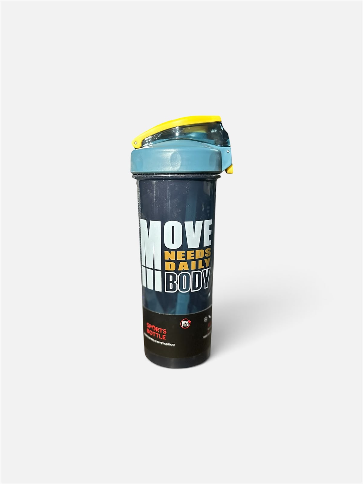 MOVE Sports Shaker Bottle — Navy & Yellow Flip-Top Water Bottle