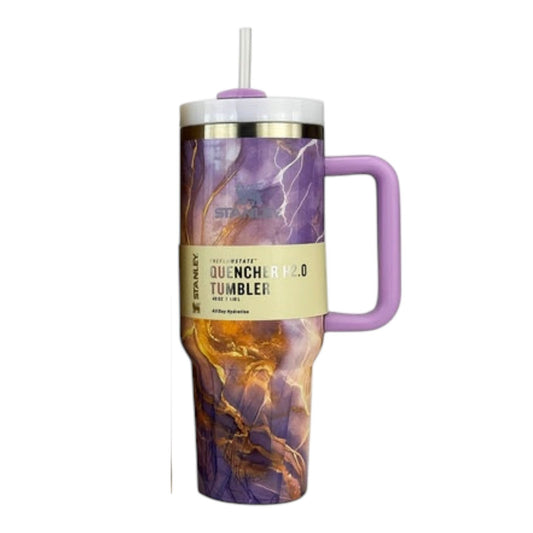 Stanley Quencher H2.0 Tumbler — Purple Marble & Gold Edition
