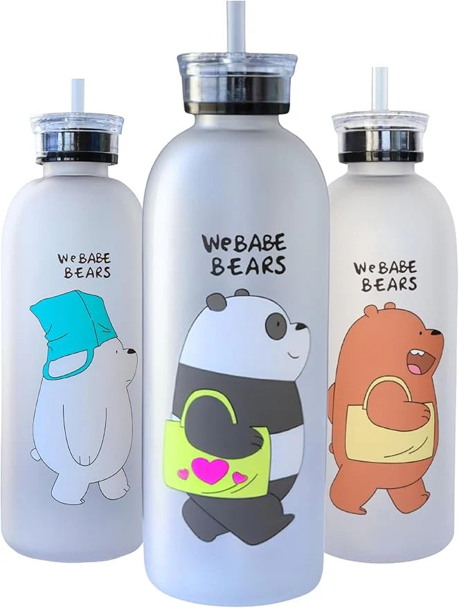 We Babe Bears Frosted Glass Bottle — Cute Cartoon Design