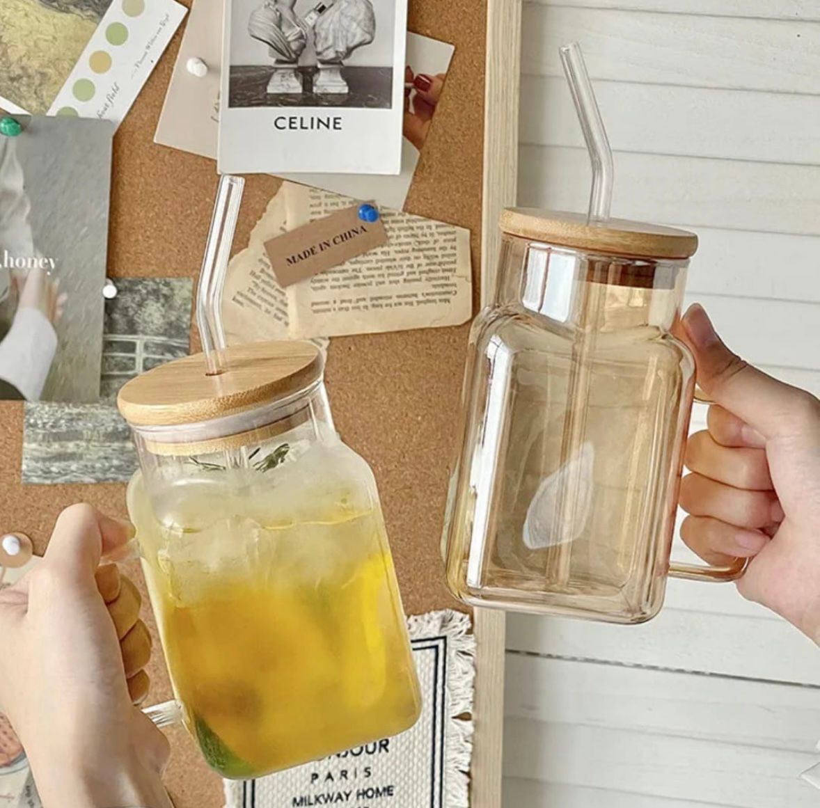Aesthetic Glass Mug with Bamboo Lid & Glass Straw — 620ml